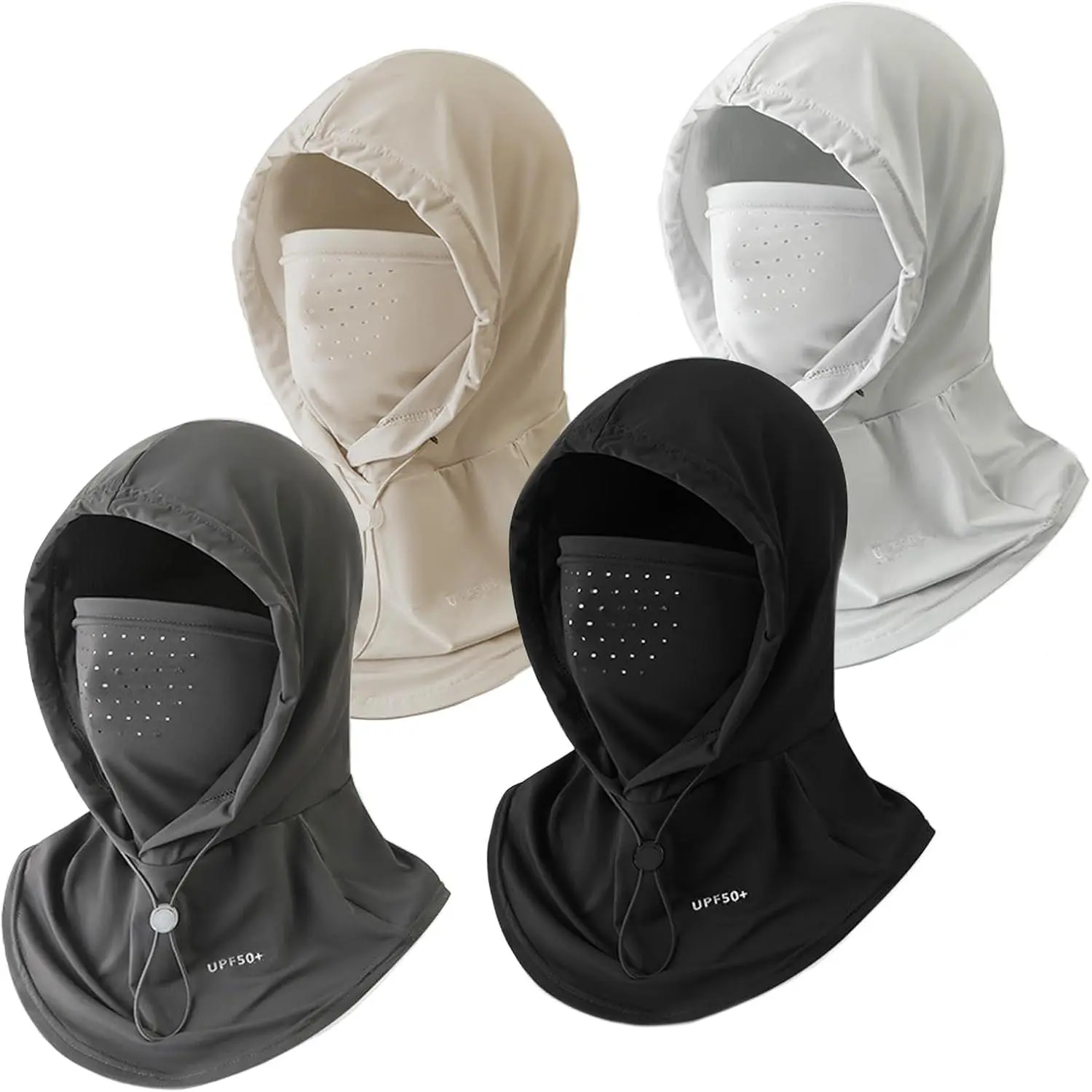 4-Pack Unisex Cooling Summer Balaclava, Full Coverage Sun Face Shield with Breathable Holes, UPF 50+ UV Protection Full Head Cover, 1-Size-Fits-All Adjustable Dust Cover for Adults, Motorcycle Cycling, Four-Pack
