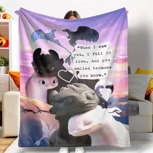 Romantic Dragons Flannel Blanket Fantasy Sky Love Print Soft Cozy Warm Lightweight for Bedroom Sofa Travel Anniversary Gift