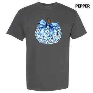 Blue Floral Pumpkin Comfort Colors T-Shirt 'NLB'