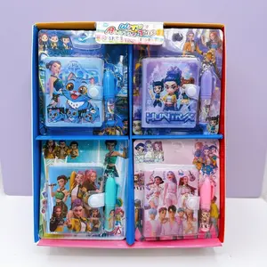 K-Pop Hunter Girl Group Notebook Set with Ballpoint Pen, Cartoon Mini Journal, Student Gift, Prize, Small Size, Perfect for Kids