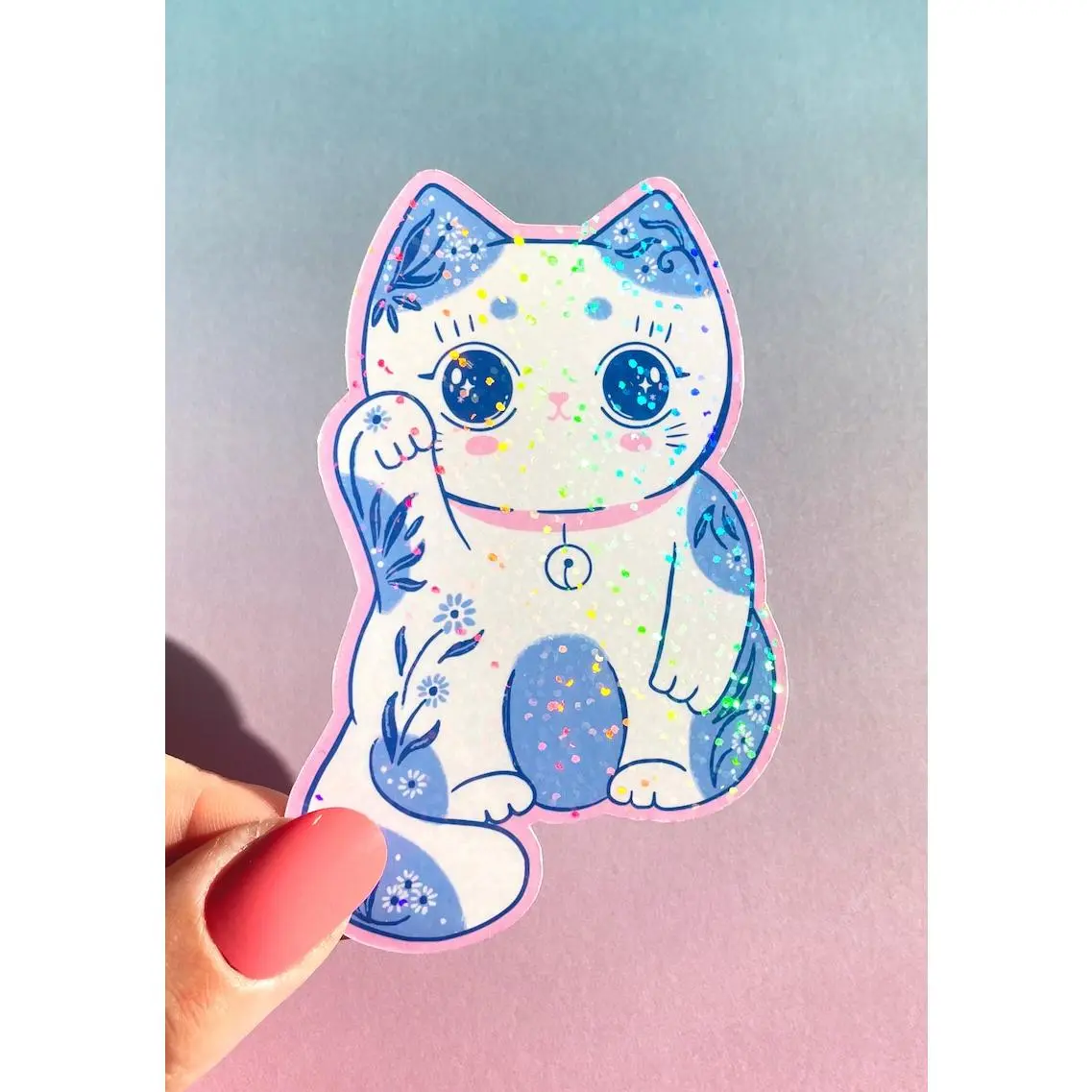 Lucky Cat Sticker - Sparkly cute cat sticker for kawaii cat lovers