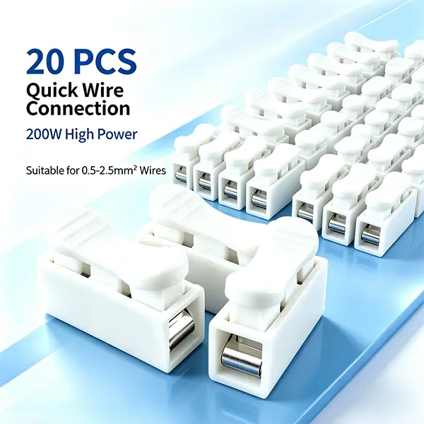 20 PCS Solderless Quick Wire Connection Clips, 200W High-Power Cable Splice Clips for 22-14 AWG Wires, Easy DIY Electrical Wiring Tools