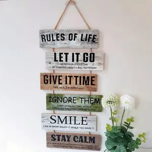 Wooden Hanging Sign, 1 Count Rules Of Life Sign, Encouragement Slogans Wooden Hanging Wall Decor Room Decor Inspirational for Bedroom Kitchen Living Room Office Gym, Hangable