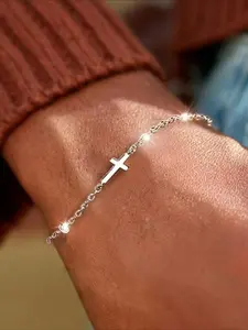 Minimalist Cross Design Bracelet, Fashionable Jewelry for Women & Men, Trendy All-match & Exquisite Jewelry for Birthday Gift, Elegant Jewelry Bracelet