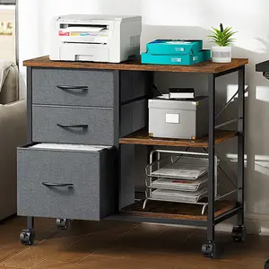 3-Drawer Mobile File Cabinet with Open Shelves and Printer Stand, Industrial Rolling Storage Cart with Lockable Wheels for Home Office