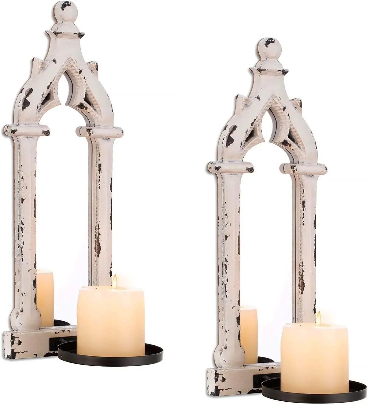 Mirror Wall Candle Sconces Set of 2 - Shabby Chic Decor Rustic French Candle Holder for Bathroom Living Room