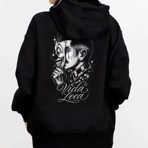 Graphic-Hoodie – Vida Loca & Smile, Chicano Clothes, Chicana Style, Unisex Hoodie & T-Shirt, Medium Heavy Sweatshirt, Full Size, Men & Women, Oversized Urban Streetwear Pullover