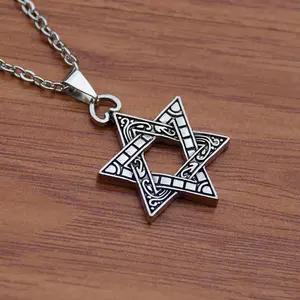 Men's Trendy Hip-Hop Hexagram Necklace Fashion Accessory with Intricate Design and Silver Tone Chain