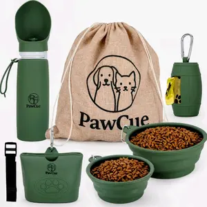 Pet Travel Essentials Bundle – Dog Travel Kit with Collapsible Bowls, Treat Pouch, Water Bottle, Mesh Carry Bag & Waste Bag Holder