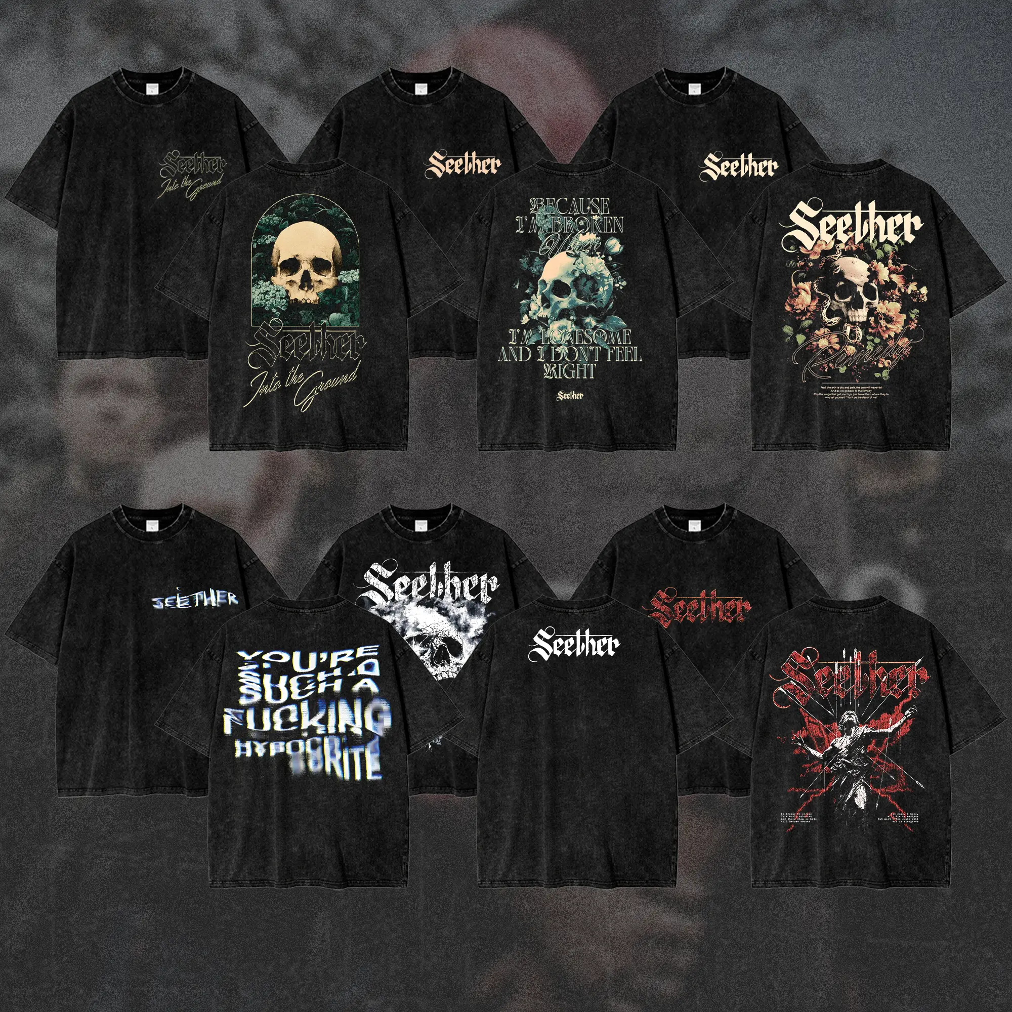 [COLLECTION] Vintage Seether Band Washed T-Shirt, Double-Sided Post-Grunge Rock Band Graphic Tee, Dark Alternative Rock Men's Short Sleeve T-Shirt, Distressed 2000s Grunge Music Vintage Merch, Gift for Seether Fans, Rock Lovers, Grunge Fans