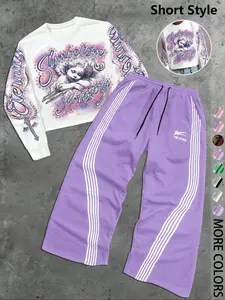 Men's Angel Print Hoodie & Jogger Pants Set, Casual Streetwear Style, Fall Winter Fashion, Fitted Design, Trendy and Versatile