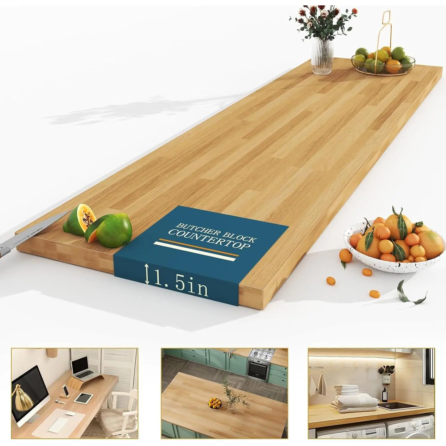 Solid Wood Butcher Block Countertop - 4ft Unfinished Birch Slab Counter Top Wooden Table Top for DIY Kitchen Island, Workbench, Washer Dryer, Coffee Bar Table, 50"x25"x1.5"