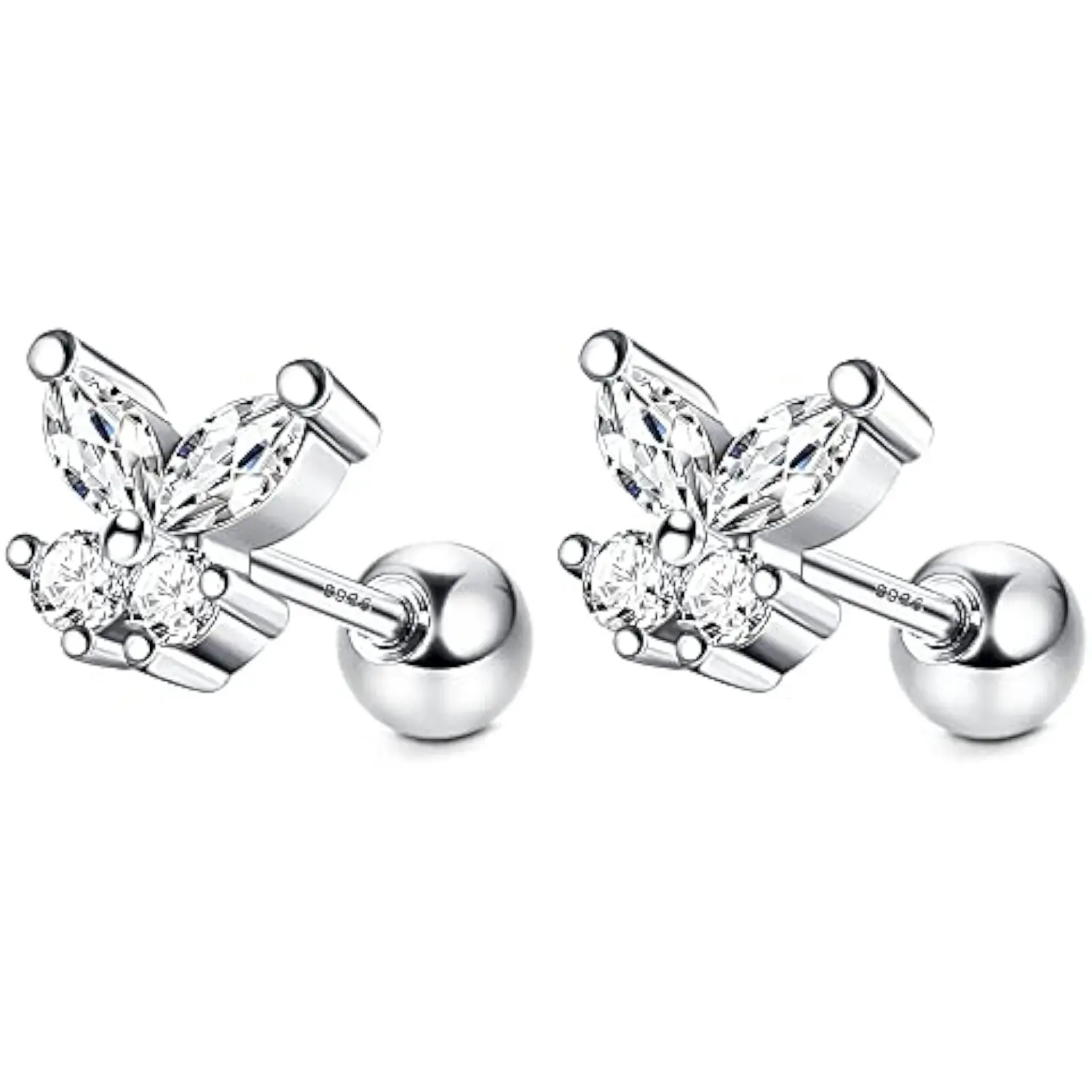 Milacolato 925 Sterling Silver Stud Earrings Screw Back Tragus Helix Cartilage Studs Cubic Zirconia CZ Butterfly Stud Earrings for Women Girls Valentine's Day