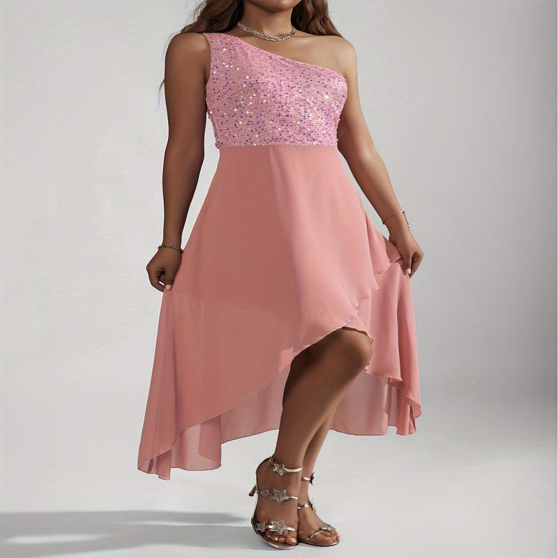 Emerald Green Sequin One-Shoulder Tulip Dress - Elegant Sleeveless Fitted Top & Flowy Skirt Mid-Length Formal Party for Women, Hand Washable All-Season Evening Gown, Seasonal Fashion, Fabric Polyester Womenswear Chic Emerald Green Sequin One-Shoulder Tulip Dress - Elegant Sleeveless Fitted Top & Flowy Skirt Mid-Length Formal Party for Women, Hand Washable All-Season Evening Gown, Seasonal Fashion, Fabric Polyester Womenswear Chic