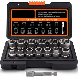 Bolt Extractor Kit 13 Pcs, Stripped Bolt Extractor Set, Impact Bolt Nut Removal Tool, Easy Out Remove Rusted, Frozen, Damaged, Rounded-Off Bolt Nut Screw, with Hex Drive, Cr-Mo Steel