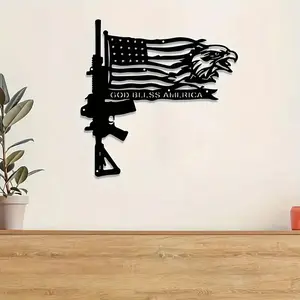 1pc Metal Gun Flag Rifle Wall Decoration | Independence Day Wall Metal Art Light Blue Vinyl Trading Card Case of the Dead Decorations Set Large Geometric Tree Life Print Artistic