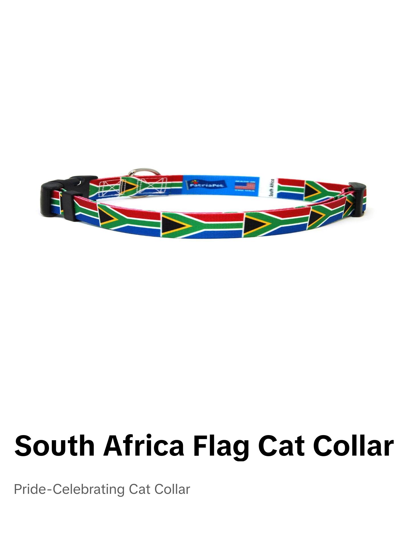 Cat Collar with South Africa Flag | Great For National Holidays, Festivals, Parades, Sporting Events, Pride Events