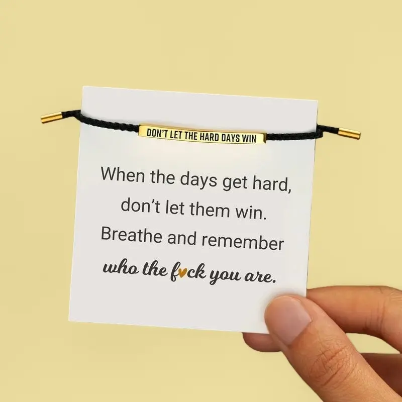 Don't Let The Hard Days Win Inspirational Bracelet Stainless Steel 18K Gold Plated Braided Design Adjustable up to 10 Inches for Comfortable Fit