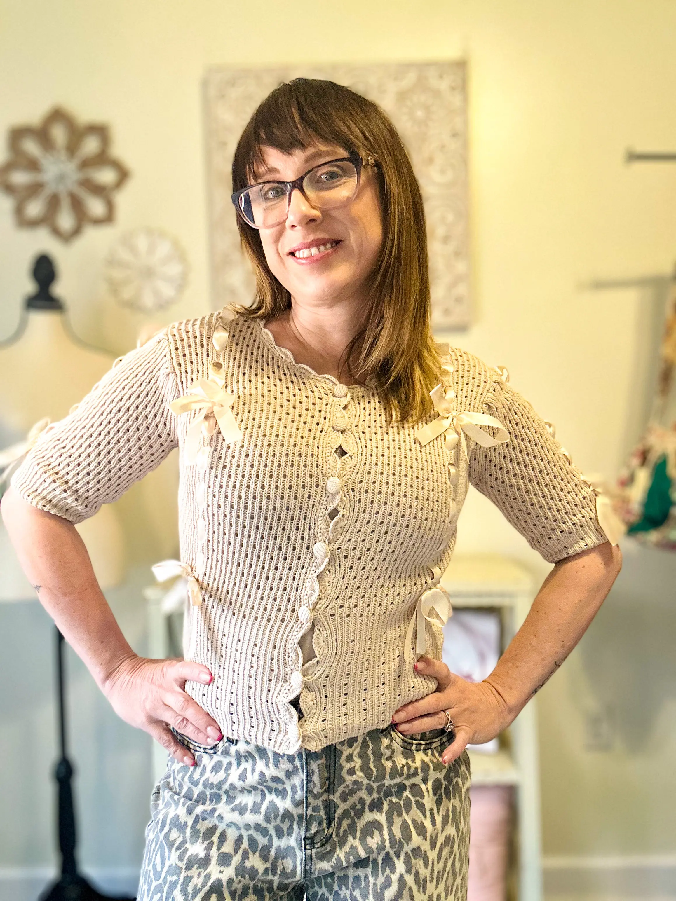 Satin Bow Knit Cardigan - Ecru