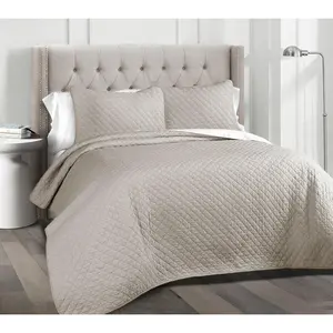 Lush Decor Ava Diamond Cotton Quilt Gray 3pc Set- Cal K