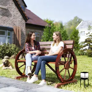 41" Wooden Wagon Wheel Bench – Rustic Outdoor