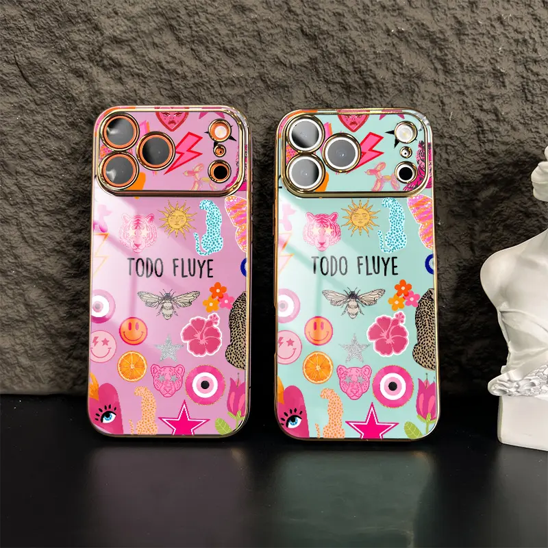 Pink Leopard Sticker Phone Case，Y2K Aesthetic Style for iPhone 17 16 15 14 13 12 11 Plus Pro Max，Cool Girl Trendy Gift a2