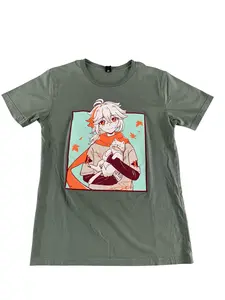 AS Colour Shirt Mens Small Green Anime Cat Graphic Tee T-Shirt Kawaii Manga