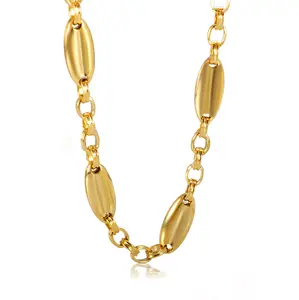 Large coffee bean necklace, stainless steel plated with 18K gold, fashionable hip-hop jewelry