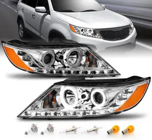 AmeriLite for 2011-2013 Kia SorentoChrome Projector Headlights Ultra Bright LED Halo Set - Passenger and Driver Side