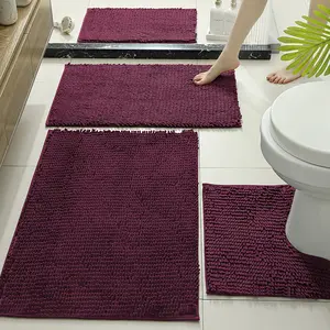 Luxury Bathroom Rug Set, Non-Slip Mat, Plush Long Pile Chenille Carpet, Soft Water Absorbent, Absorbent Bath Tub Rugs, Toilet U-Shaped Pad, Home Decor, Bath Mats