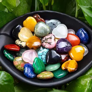 Random Color Heart-Shaped Healing Crystal Set, DIY Natural Stone Polishing Love Gems, Rose Quartz Amethyst, 7 Chakras Energy Balance Meditation