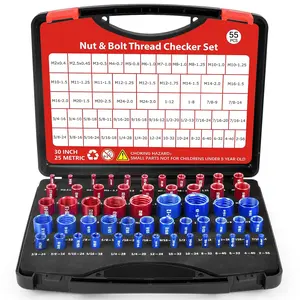 55 count Thread Checker, Nut and Bolt Thread Checker Set with 30 Inch and 25 Metric Box Set Thread Gauge for Standard and Metric Sizes  for Tight Spaces Ideal for Bolt and Nut Size Checkin