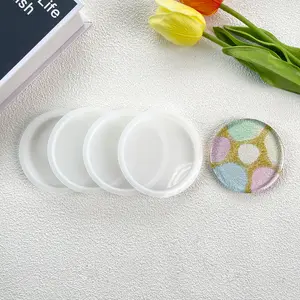 4Pcs Round Shape Epoxy Mold DIY Resin Casting Round Base Coaster Silicone Mold, Medium Size 4 inch
