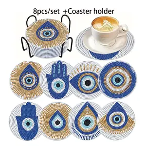 8 Piece Diamond Art Coasters Set with Stand + Cork Pads, DIY Series Diamond Art Coasters, Perfect Gift for Adults & Beginners