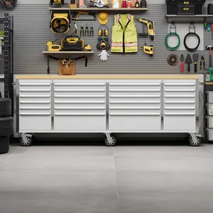 96 inch toolbox, mobile 24 drawer storage rolling cabinet with wheel lock key lock system drawer pad, suitable for garage, warehouse, repair shop, tool box