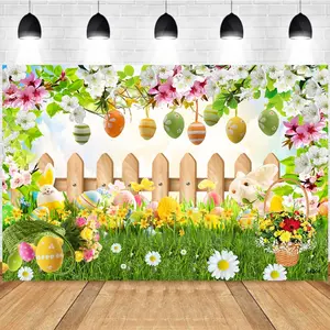 Photography Background Spring Easter Bunny Eggs Butterflies floral Decor Backdrop Photo Studio