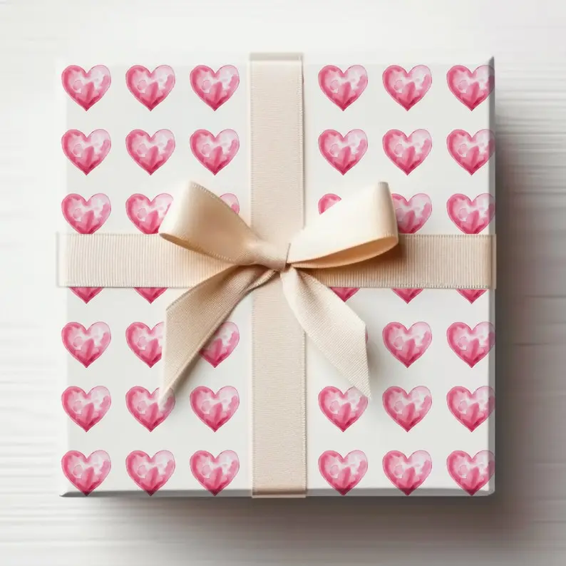 Pink Hearts Wrapping Paper Roll Hearts Gift Wrap Valentines Day Simple Heart Gift Wrap, Pink Valentines Hearts Gift Wrap Roll
