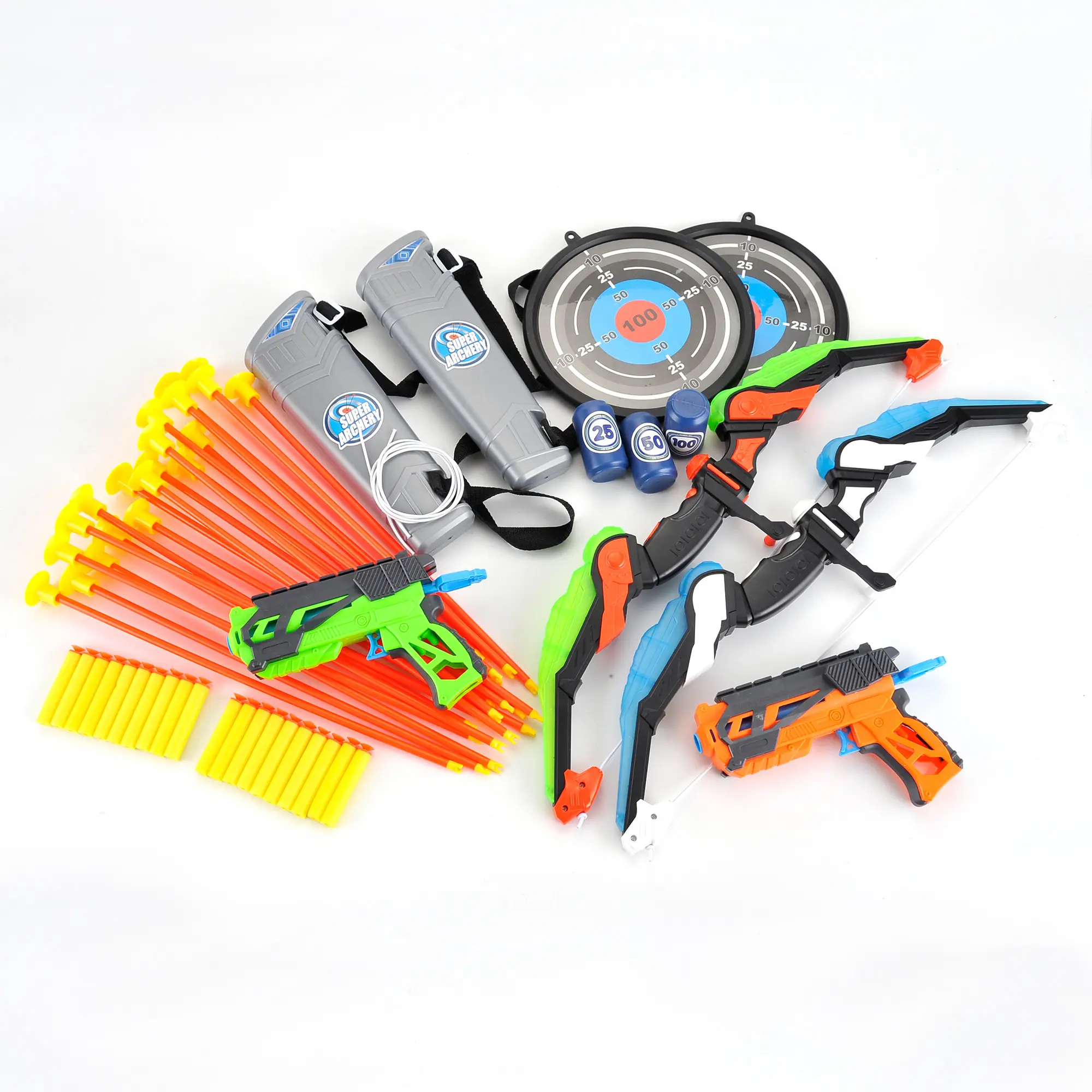 2 Pack Bow and Arrow Set for Kids 8-12, Suction Cup Bow and Arrow Game Set with Target Practice LED Light Up Kids Archery Set Outdoor Play Toys 2 Quivers 2 Blasters 20 Arrows & Darts