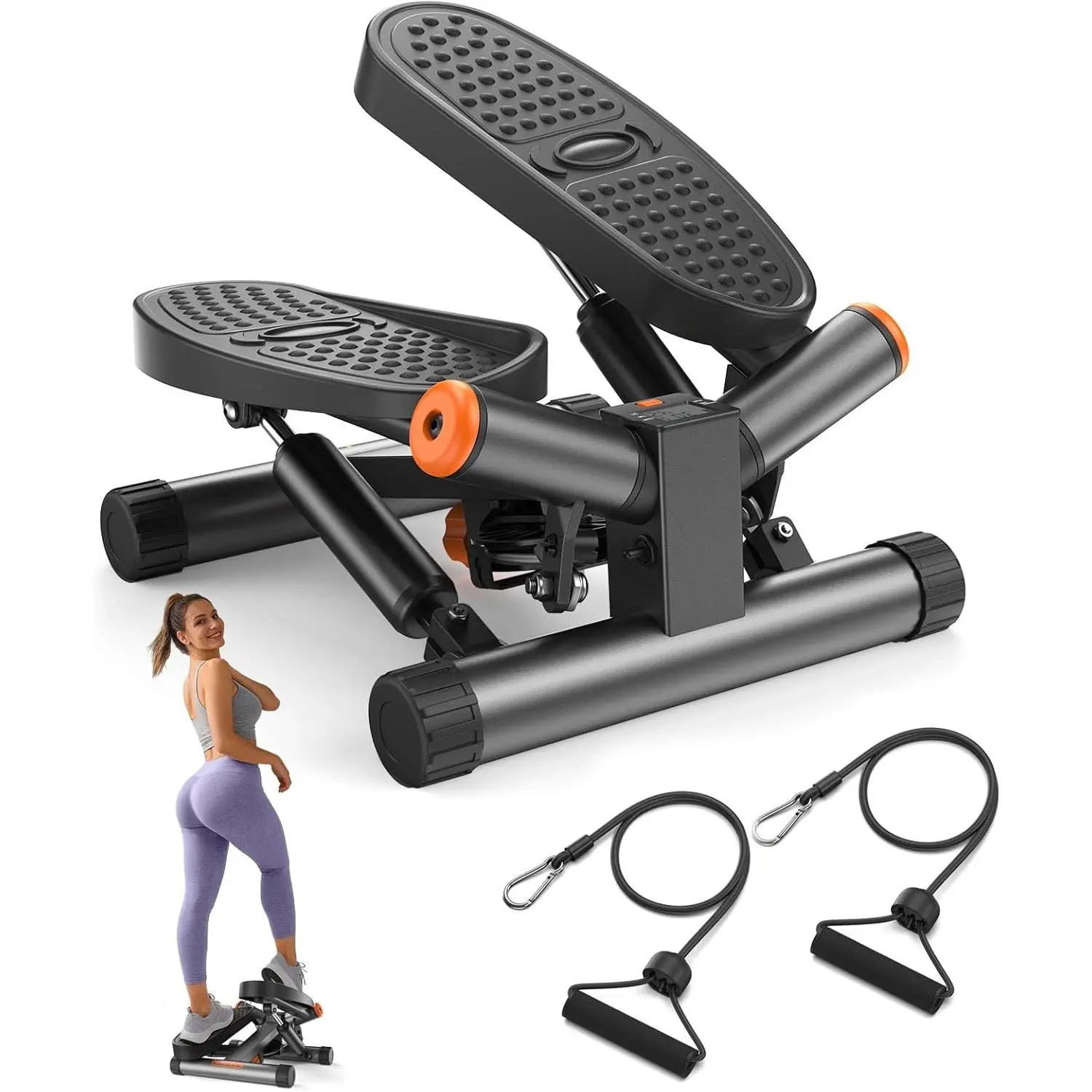 Niceday Twist Stepper for Exercise at Home, Mini Stair Stepper with Resistance Bands at Home Workout Equipment with 300LBS Loading Capacity, Hydraulic Fitness Stepper with LCD Monitor Gray