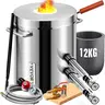 VEVOR 12kg Large Capacity Stainless Steel Propane Melting Furnace Kit with Double Burners, Crucible, Tongs, Adjustable Regulator, Integrated Cover with Handle, 1.5 Fire Bricks, Patent Technology, High Heat Efficiency for Blacksmithing, DIY Projects
