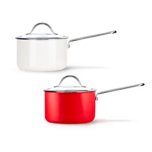 QINGHOU Natural enamel Stockpot Multipurpose Pasta Pot With Lid 1.9 QT,Single handle Nonstick Cooking Pot for Soup,Stews,Spaghetti,Rice, Pots for Kitchen,Dishwasher,Not suitable for microwave ovens Red Stainless Steel Cookware