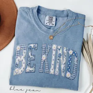 Comfort Colors PRINTED Be Kind TShirt Faux Patchwork, Positive Aesthetic Tee, Motivational Teacher Gift, Choose Kindness T-shirt, Retro Varsity Top
