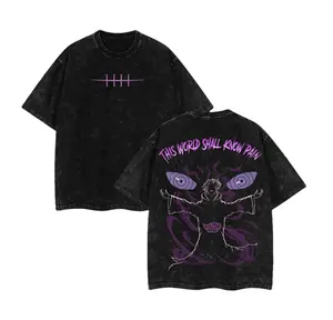 Men's Pain Nagato Vintage Oversized Round Neck Short-Sleeve Streetwear Top - Acid-Washed Heavyweight Cotton Graphic Anime Manga T-Shirt for Anime & Merch Fans Casual Tshirt