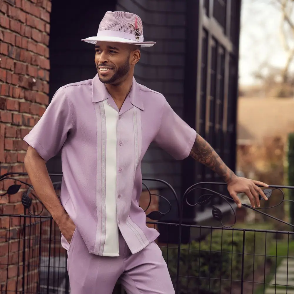 Montique Lavender Woven Color Block 2-Piece Walking Suit
