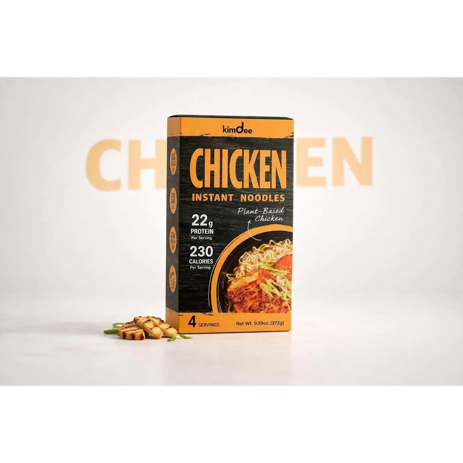 Kimdee High Protein Instant Ramen Noodles, Plant-Based Protein, Vegan, Low Carb, Not-Fried, Non-GMO - Chicken Flavor