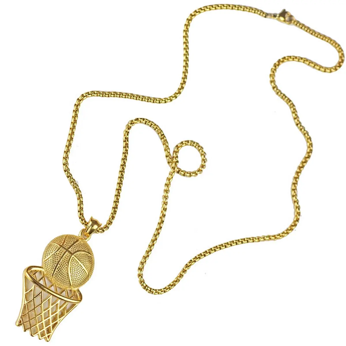 Fashionable Casual Unisex Basketball Hoop Pendant Necklace - Hip-Hop Style, Artificial Gemstones, High-Quality Metal Coated Jewelry, for Adults' Daily Wear with Sporty Flair, Hip-Hop Casual, Adjustable Chain, Metal Coating, Comfortable Fit, Artificial Gem
