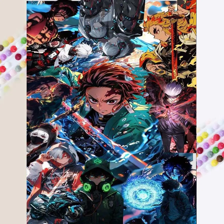 1 DIY Diamond Painting Kit, 5D Diamond Art Set, DIY Decoration, Anime Character Collection, Anime Design, Full Round Diamond Diamond Painting Kit, Mosaic, Diamond Art, DIY Art Home Decoration, Suitable for Christmas, Handicraft