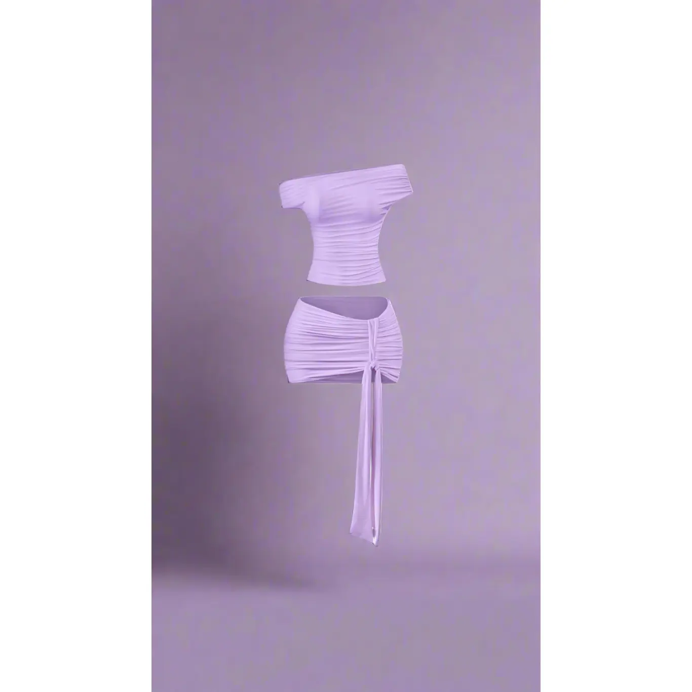 Purple Onyx Short Sleeve & Mini Skirt Set (with drape tie ruched set)
