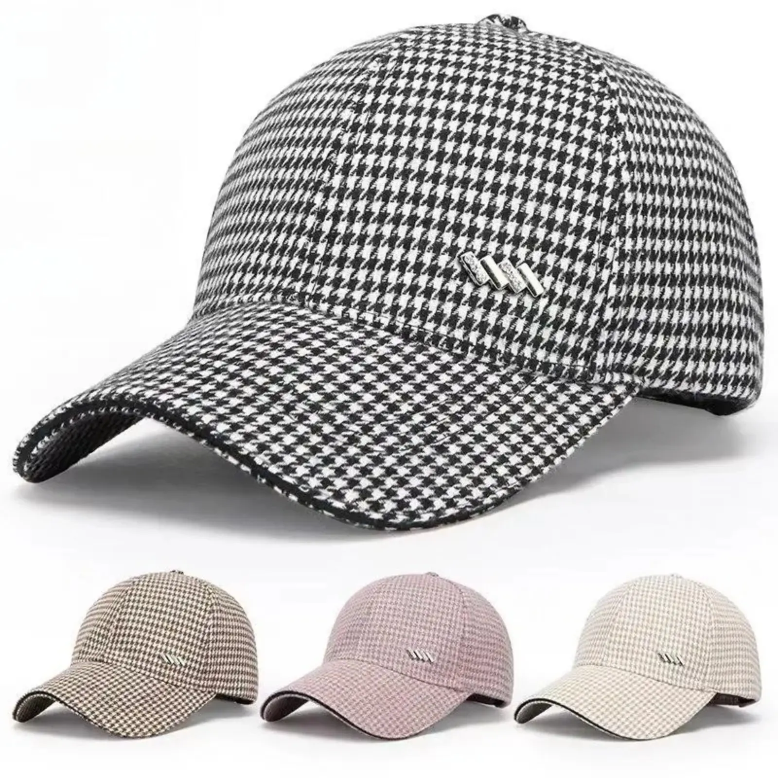 Houndstooth Pattern Baseball Cap, Adjustable Snapback for All-Season Sun Protection and Casual Wear