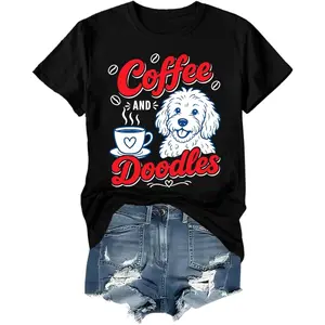 100% Cotton Coffee and Doodles Shirt, Doodle Coffee Shirt Dog Graphic Tee Pet Lover Design T-Shirt